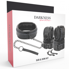 Kit Manette con collare DARKNESS LEATHER AND HANDCUFFS BLACK