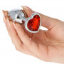 Anal Mini Metal Steel Dildo Plug with Jewel Heart Stone Red Red Phallus Anal Butt