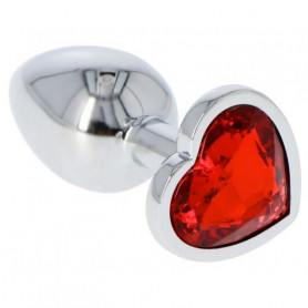 Anal Mini Metal Steel Dildo Plug with Jewel Heart Stone Red Red Phallus Anal Butt