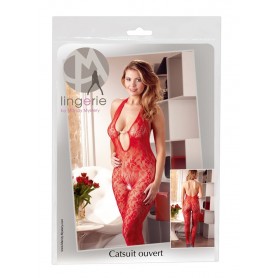 Tuta bodystocking rossa con perle catsuit pearl red