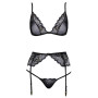 Completo intimo set reggiseno perizoma reggicalze nero