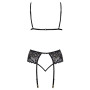 Completo intimo set reggiseno perizoma reggicalze nero