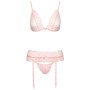 Complete underwear thong bra set pink garters