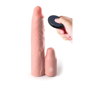 Vibrating Phallic Sheath Sleeve 9 In + 3 In Plug Remote