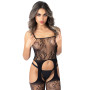 Erotic Horse Jumpsuit Open Floral Suspender Bodystocking