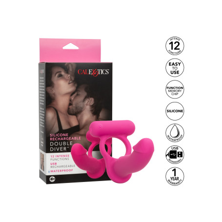 Wearable Vibrator Stimulates Clittoris with Double Diver Phallic Ring