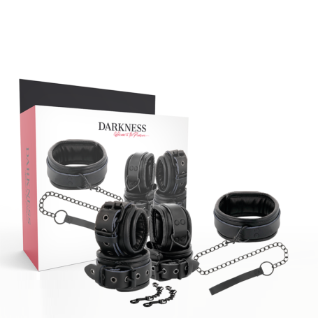 Handcuff Kit with collar DARKNESS LEATHER AND HANDCUFFS BLACK