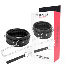 Collare con guinzaglio DARKNESS BLACK SOFT COLLAR WITH LEASH LEATHER