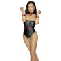 Erotic open underwear bodysuit with bondage cuffs