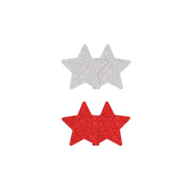 Star-shaped nipple covers Pasties Glitter Stars 2 Pair red & silver