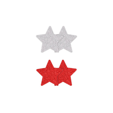 Star-shaped nipple covers Pasties Glitter Stars 2 Pair red & silver