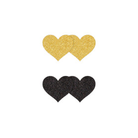 Heart-shaped nipple covers Pasties Glitter Hearts 2 Pair black & gold