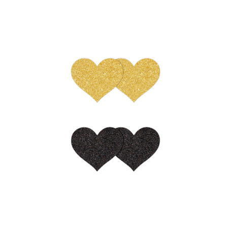 Copricapezzoli a forma di cuore Pasties Glitter Hearts 2 Pair black & gold