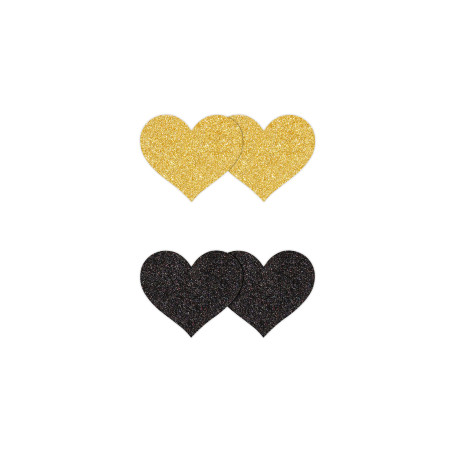 Heart-shaped nipple covers Pasties Glitter Hearts 2 Pair black & gold