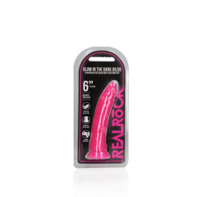 Realistic phallus with suction cup Slim Dildo Suction Cup GitD 15,5 cm Neon Pink