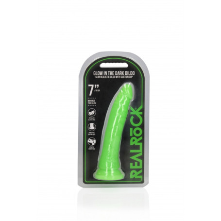 Realistic phallus with suction cup Slim Dildo Suction Cup GitD 18 cm Neon Green