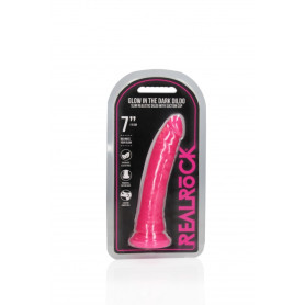 Fallo realistico con ventosa Slim Dildo Suction Cup GitD 18 cm Neon Pink