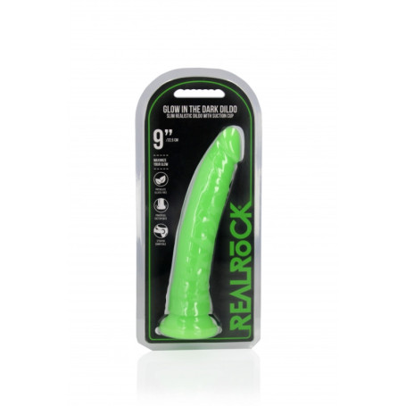 Realistic vaginal anal phallus Slim Dildo Suction Cup GitD 22.5 cm Neon Green