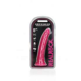 Realistic phallus with suction cup Slim Dildo Suction Cup GitD 20 cm Neon Pink