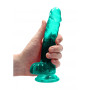 Fake penis with turquoise suction cup Realistic Dildo with Balls 17 cm