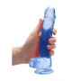 Blue fake penis with suction cup Realistic Dildo with Balls 19 cm