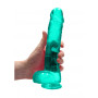 Fake turquoise penis with suction cup Realistic Dildo with Balls 22 cm