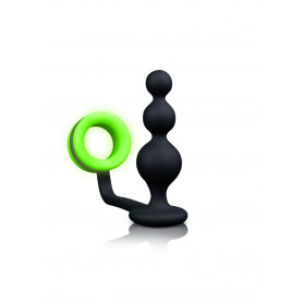 Phallic Ring with Plug Beads Butt Plug with Cock Ring - GitD - Neon Green/Black