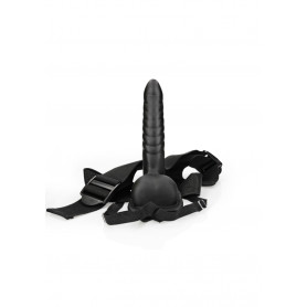 Ribbed Hollow Strap-on with Balls - 8'' / 21 cm - Black