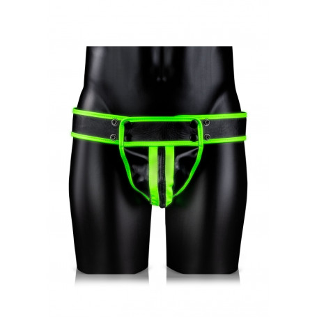 Men's Thong Striped Jock Strap - GitD - Neon Green/Black