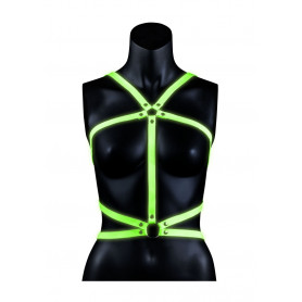 Pettorina bondage body Harness - Glow in the Dark - Neon Green/Black