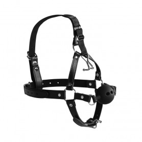 Imbracatura viso con morso Head Harness with Breathable Ball Gag and Nose Hooks Black