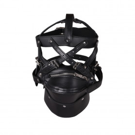 Head Harness with Zip-up Mouth and Lock Black