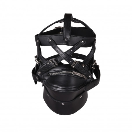 Head Harness with Zip-up Mouth and Lock Black
