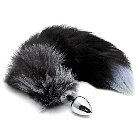 Anal plug with tail Black & White Fox Tail M