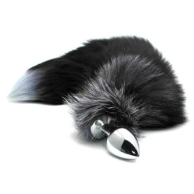 Anal plug with tail Black & White Fox Tail L