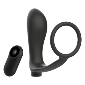 ADDICTED TOYS - PENIS RING WITH REMOTE CONTROL RECHARGEABLE BLACK ANAL PLUG