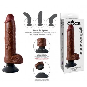 Realistic Vibrator KING COCK 10 vibrating with suction cup whit Balls brown