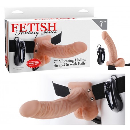 Vibrator strap-on cable fetish fantasy series 7 vibrating hollow strap on with balls flesh