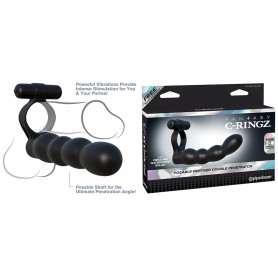 Vibrating phallic ring with strap on fantasy c-ringz posable partner double penetrator