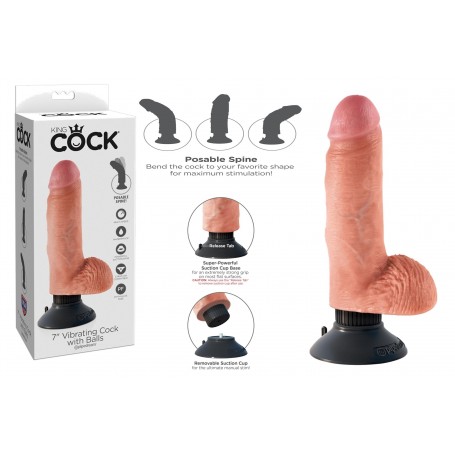 Realistic Vibrator KING COCK 7 vibrating with whit suction cup Balls clear