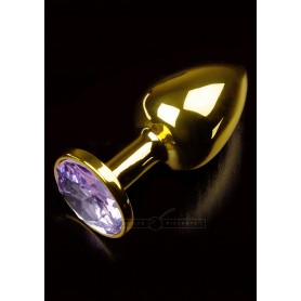 Anal Phallus Plug in Steel Dildo with Diamond Jewellery Gold Purple
