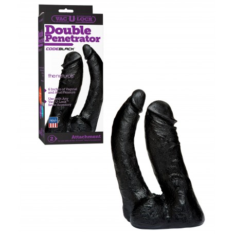 Make it realistic double strap dildo on wearable vac-u-look black