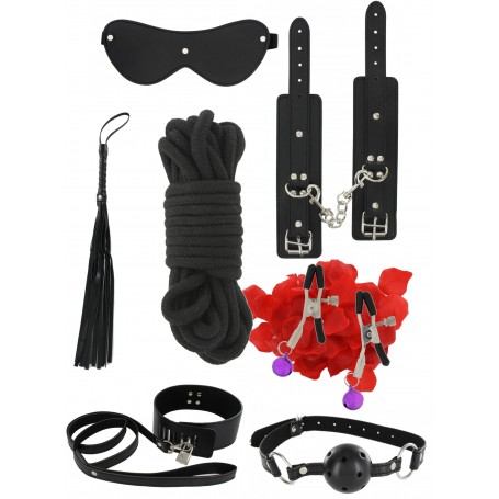 Kit Bondage 8pcs Handcuffs Bite Collar Whip Mask Nipple Pliers
