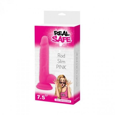 Realistic Phallus Dildo Vaginal with Silicone Suction Testicles Rod Slim Pink