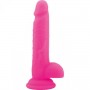 Realistic Phallus Dildo Vaginal with Silicone Suction Testicles Rod Slim Pink