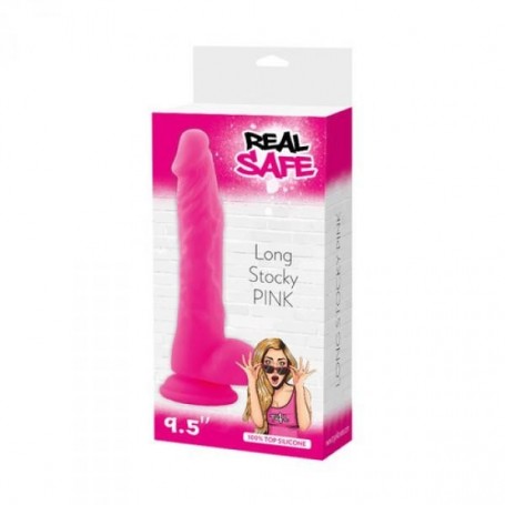 Realistic Phallus Dildo Vaginal with Silicone Suction Testicles Stocky Long Pink 9.5