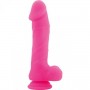 Realistic Phallus Dildo Vaginal with Silicone Suction Testicles Berry long Pink 9.5