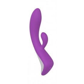 Double Vibrator Rabbit Dildo Vibrating Vaginal Silicone Waterproof Rechargeable Move Purple