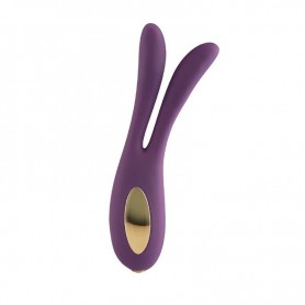 Vaginal Vibrator Double Silicone Stimulator Purple Phallus Rechargeable Waterproof Dildo