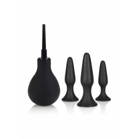 Anal Phallus Plug Kit with Suction Cup Phallus Silicone Dildo Sex Toys Stimulator Black with Intimate Shower